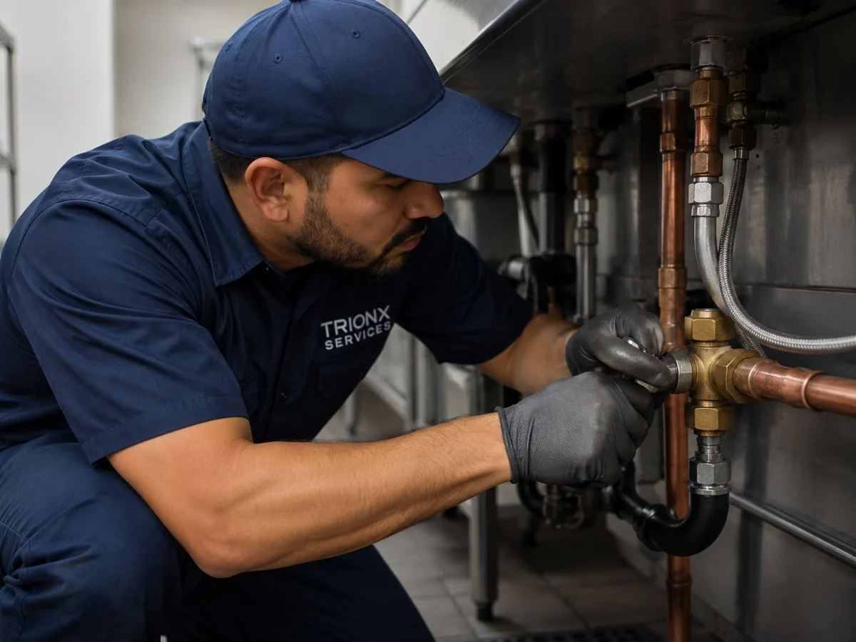 Plumber working on commercial supply lines